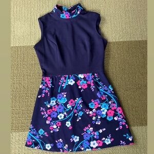 Vintage 60s Mod Aline Sleeveless Navy Flower Power Dress